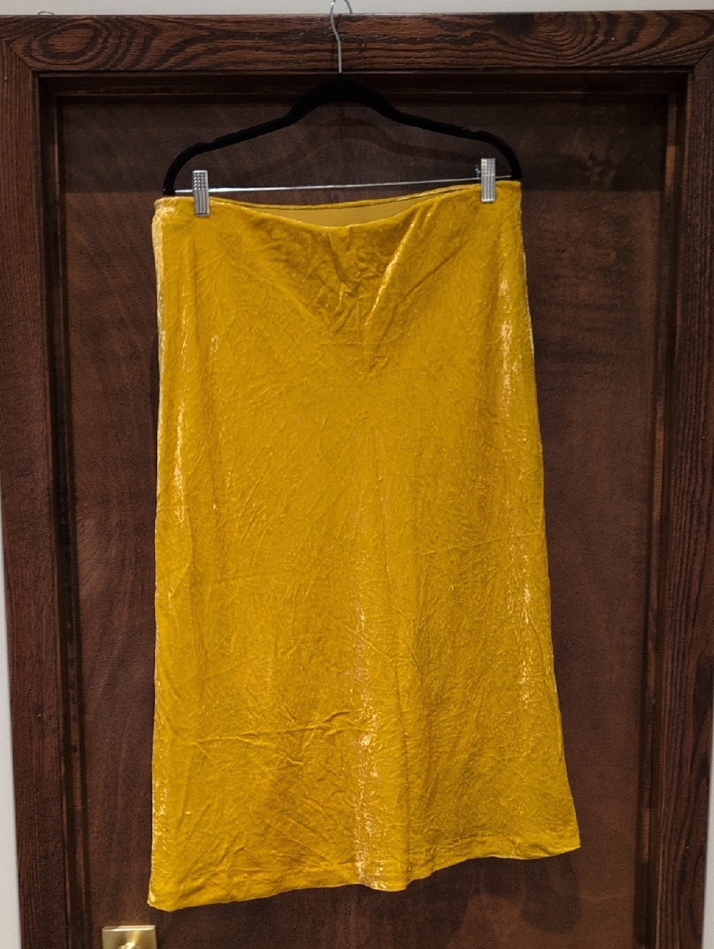 Maeve x Anthropologie Crushed Velvet Mustard Yellow Midi Skirt